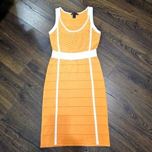 Ashley Stewart Dress Womens Size 14/16 Fitted Stretch Bodycon Orange & White